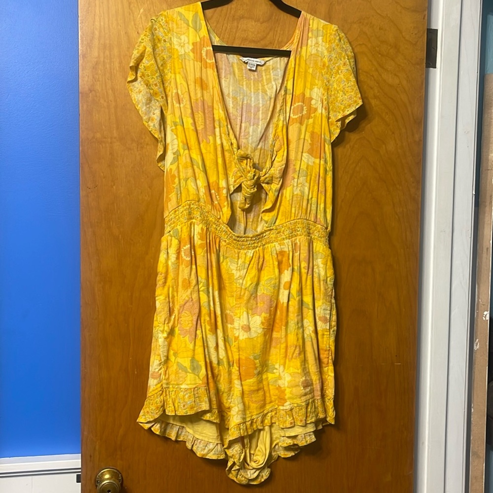 Aerie Tie Front Yellow Floral Romper XXL